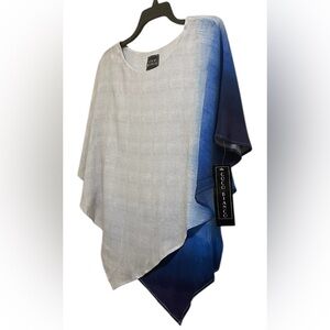 COCO BIANCO ASYMMETRICAL BLOUSE WOMEN MID-TIE DYE SLEEVES BLUE/GRAY SIZE SMALL